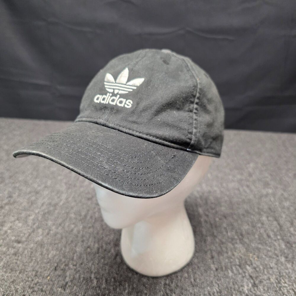 Adidas Trefoil Black Strapback Hat White Embroidered Logo Adjustable Unisex Cap